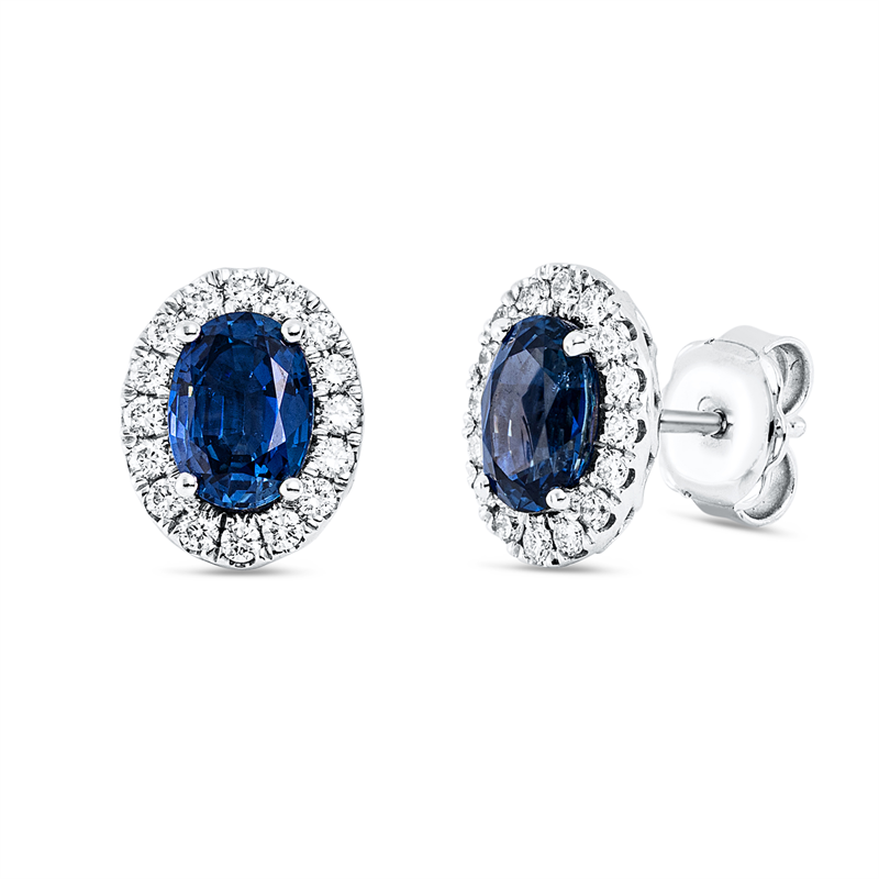 Ohrstecker mit Saphir  aus 750/-18 Karat Weißgold mit 32 Diamanten 0