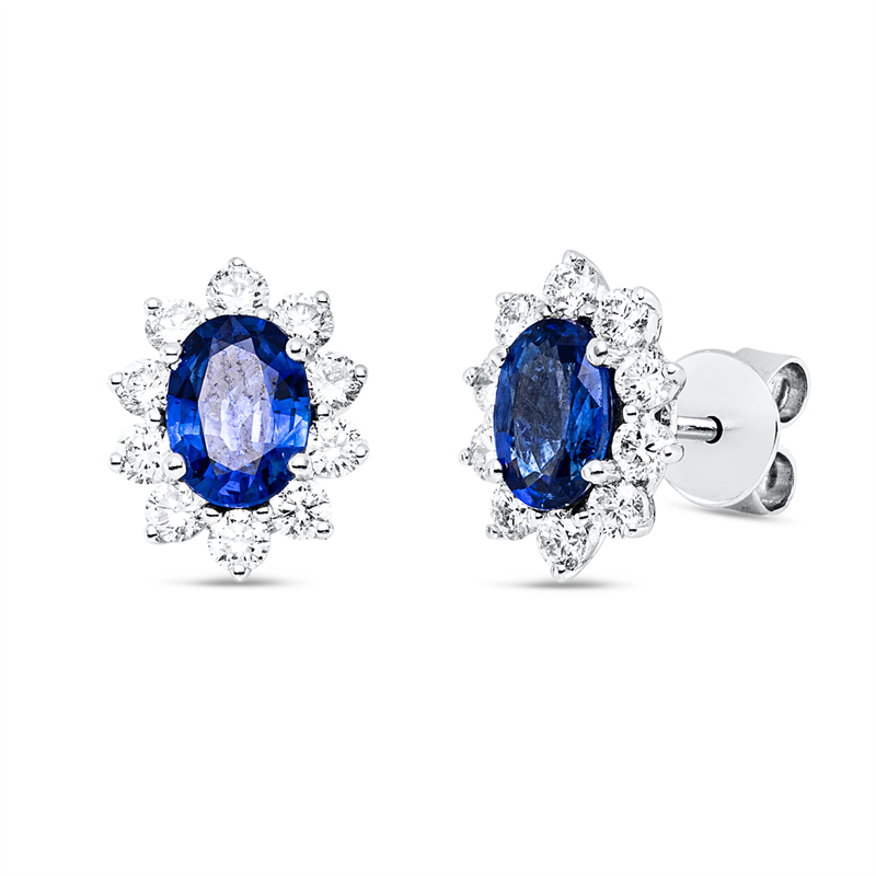 Ohrstecker mit Saphir  aus 750/-18 Karat Weißgold mit 20 Diamanten 0