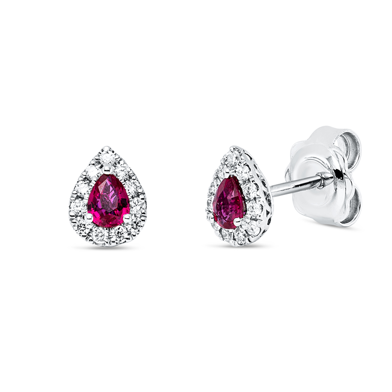 Ohrstecker mit Rubin  aus 750/-18 Karat Weißgold mit 22 Diamanten 0