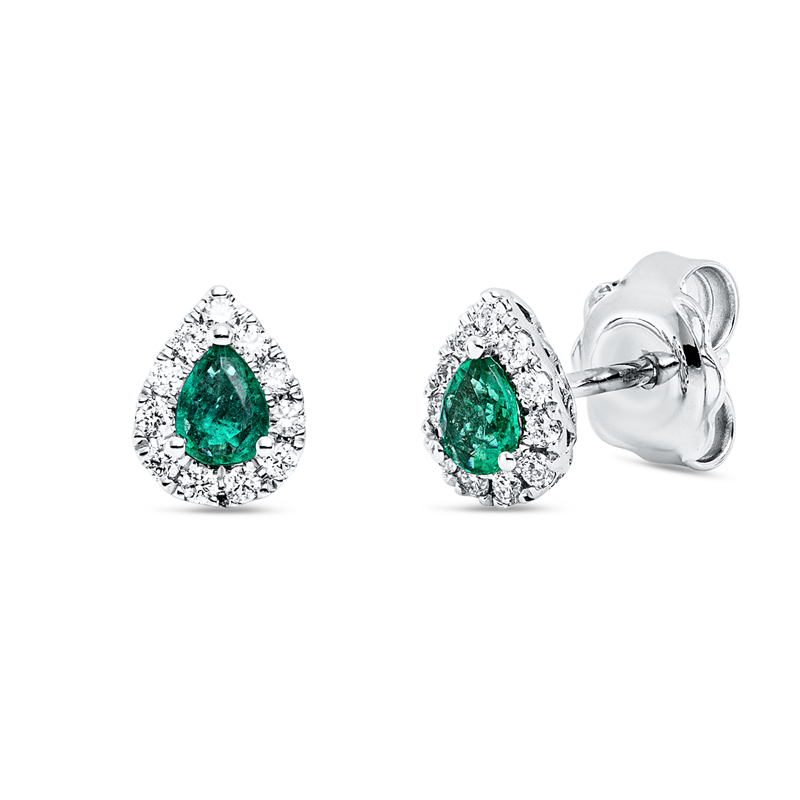 Ohrstecker mit Smaragd  aus 750/-18 Karat Weißgold mit 22 Diamanten 0