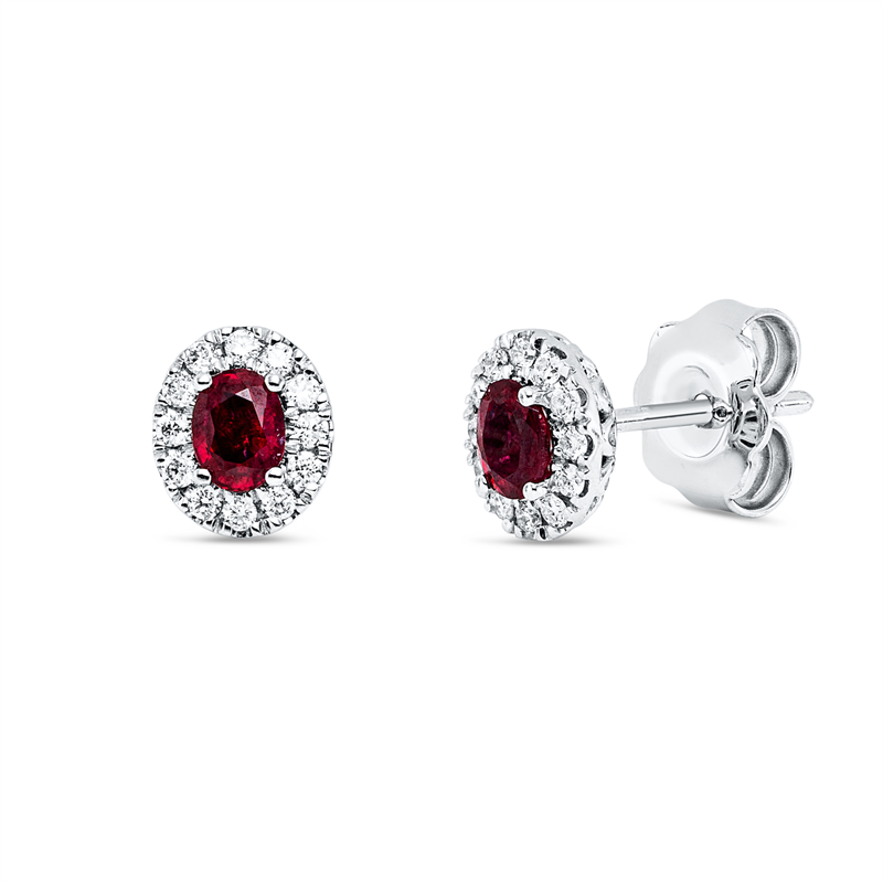 Ohrstecker mit Rubin  aus 750/-18 Karat Weißgold mit 24 Diamanten 0