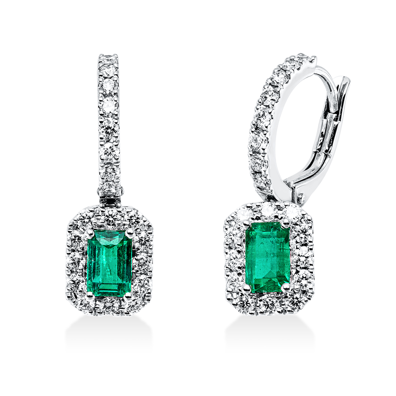 Ohrschmuck mit Smaragd  aus 750/-18 Karat Weißgold mit 40 Diamanten 0