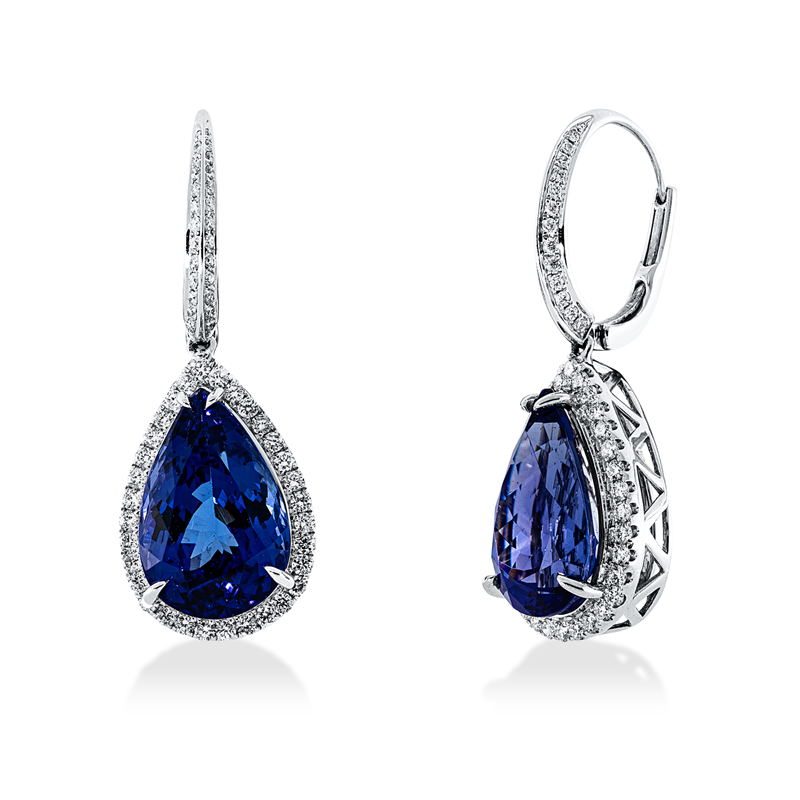 Ohrschmuck mit Tansanit  aus 750/-18 Karat Weißgold mit 114 Diamanten 1