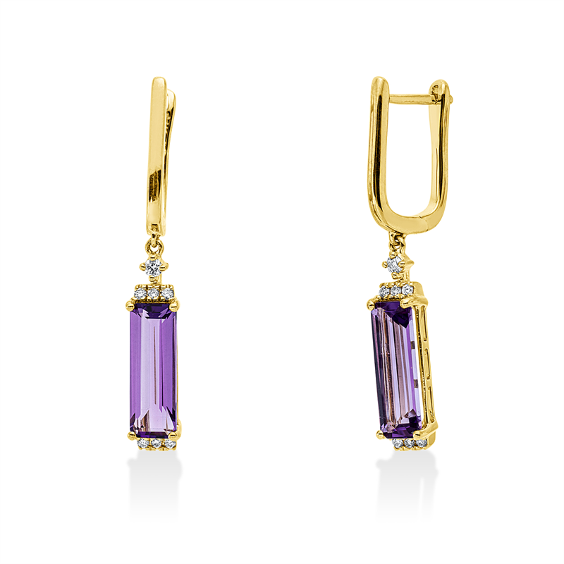 Ohrschmuck mit Amethyst  aus 585/-14 Karat Gelbgold mit 14 Diamanten 0
