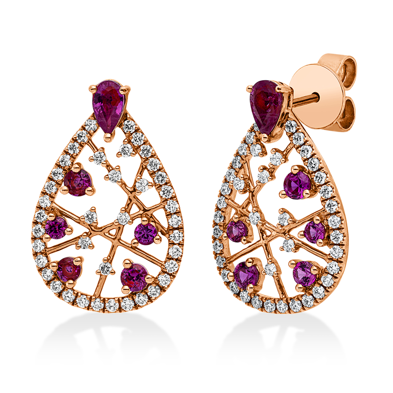 Ohrschmuck mit Rubin  aus 750/-18 Karat Rotgold mit 80 Diamanten 0