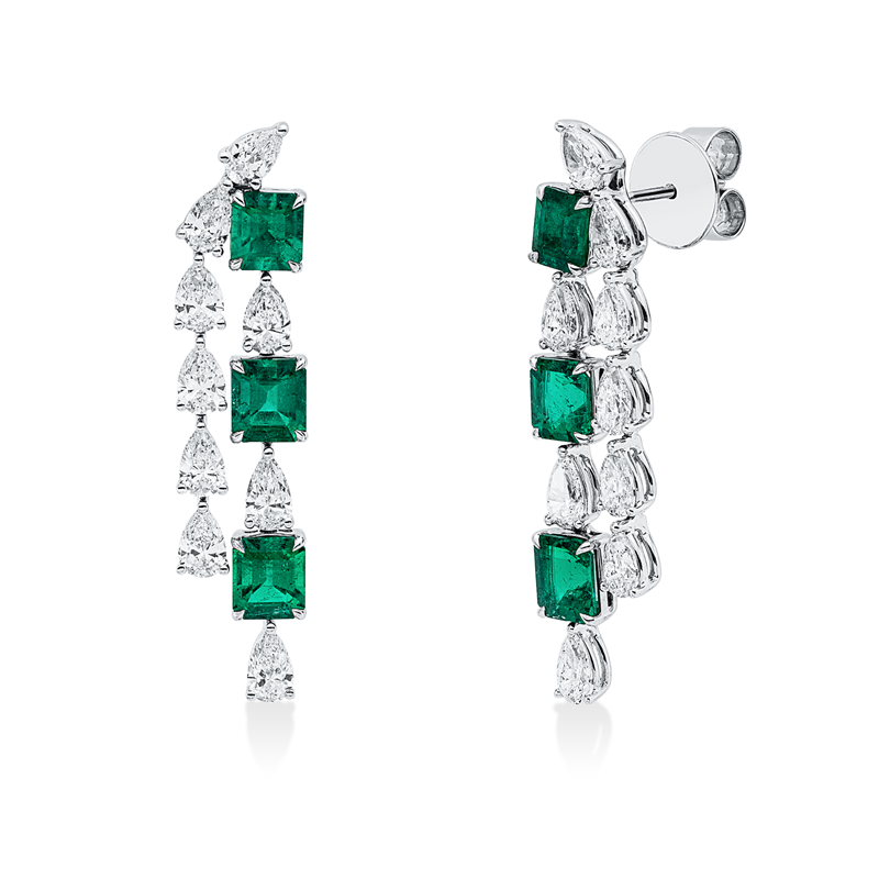 Ohrschmuck mit Smaragd  aus 750/-18 Karat Weißgold mit 18 Diamanten 3