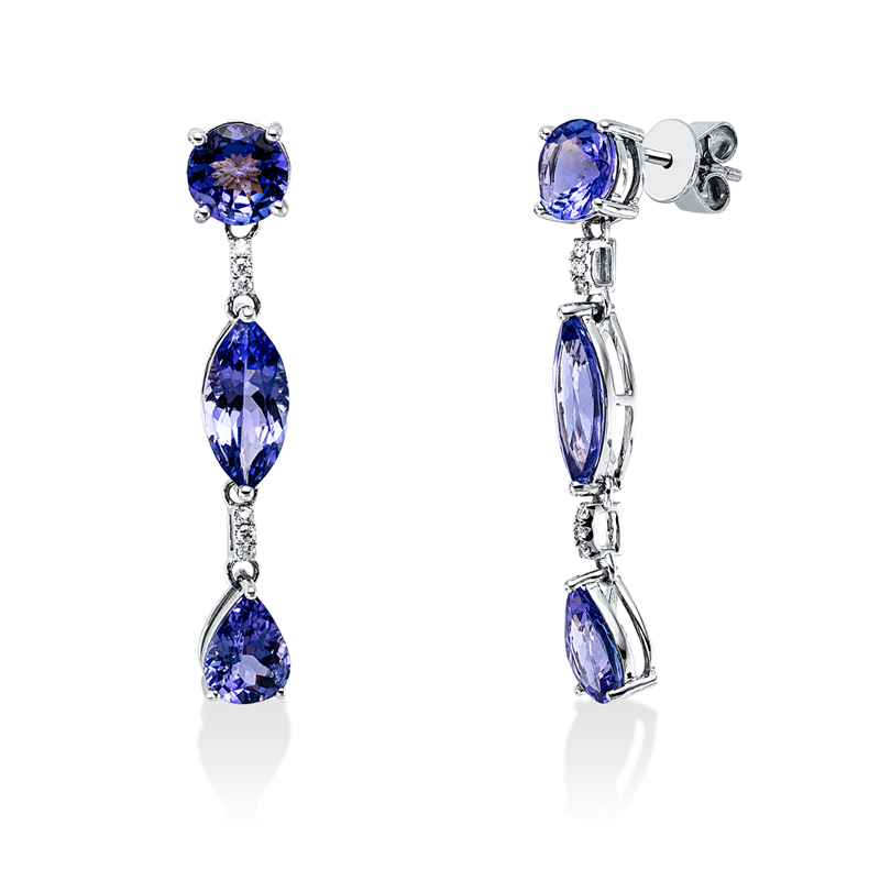 Ohrschmuck mit Tansanit  aus 750/-18 Karat Weißgold mit 12 Diamanten 0