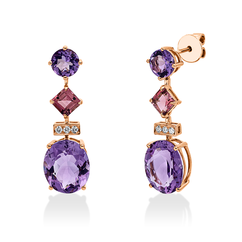 Ohrschmuck mit Turmalin  aus 750/-18 Karat Rotgold mit 6 Diamanten 0