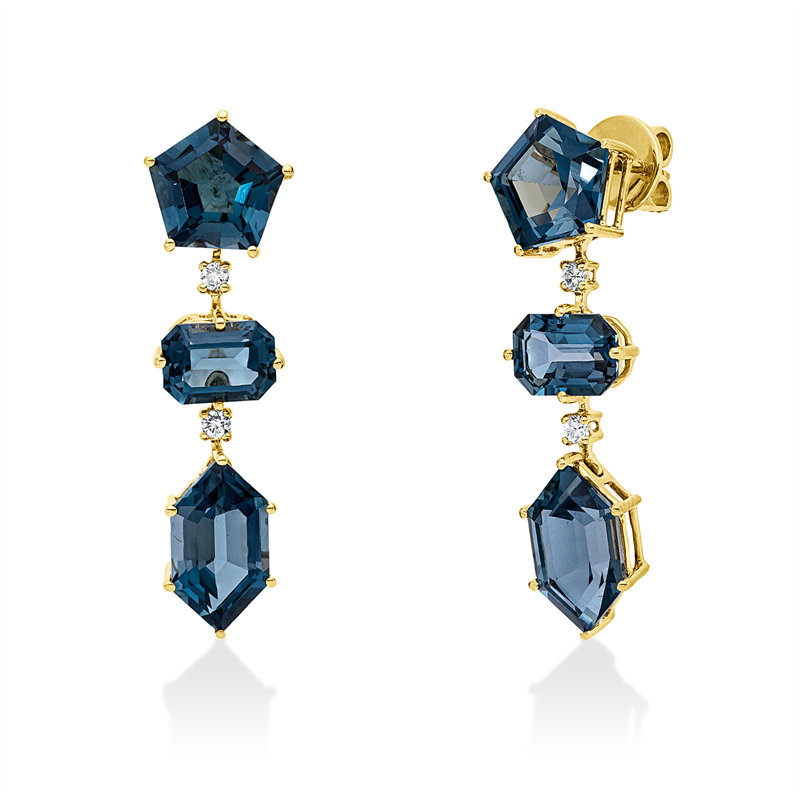 Ohrschmuck mit Topas  aus 750/-18 Karat Gelbgold mit 4 Diamanten 0