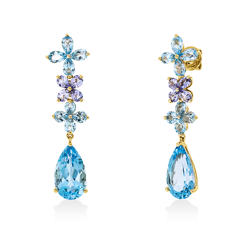 Ohrschmuck mit Tansanit  aus 750/-18 Karat Gelbgold  