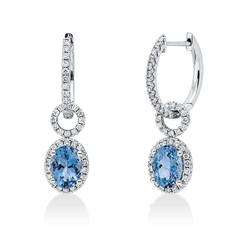 Ohrschmuck mit Aquamarin  aus 750/-18 Karat Weißgold mit 86 Diamanten 0