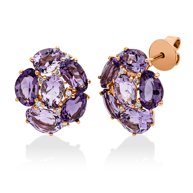 Ohrstecker mit Amethyst  aus 750/-18 Karat Rotgold mit 14 Diamanten 0