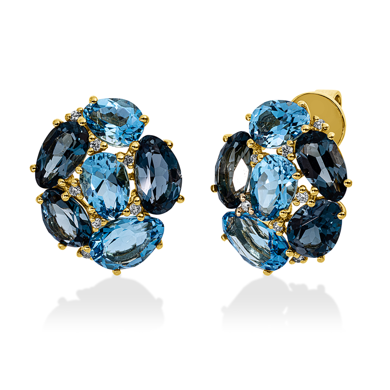 Ohrstecker mit Topas  aus 750/-18 Karat Gelbgold mit 14 Diamanten 0