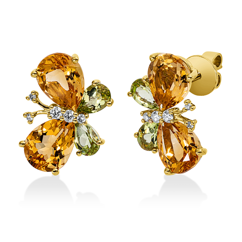 Ohrstecker mit Peridot  aus 750/-18 Karat Gelbgold mit 10 Diamanten 0
