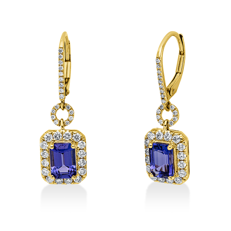 Ohrschmuck mit Tansanit  aus 585/-14 Karat Gelbgold / Weißgold mit 66 Diamanten 0