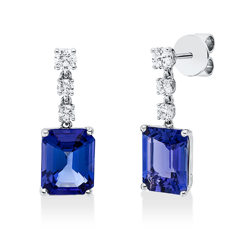 Ohrschmuck mit Tansanit  aus 750/-18 Karat Weißgold mit 6 Diamanten 0
