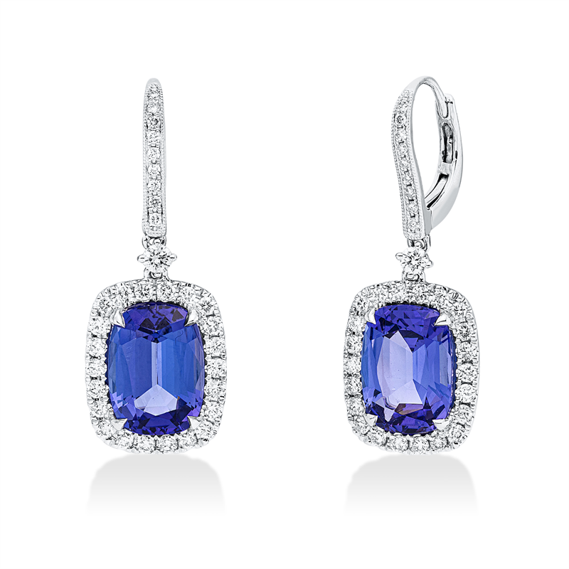 Ohrschmuck mit Tansanit  aus 750/-18 Karat Weißgold mit 64 Diamanten 0