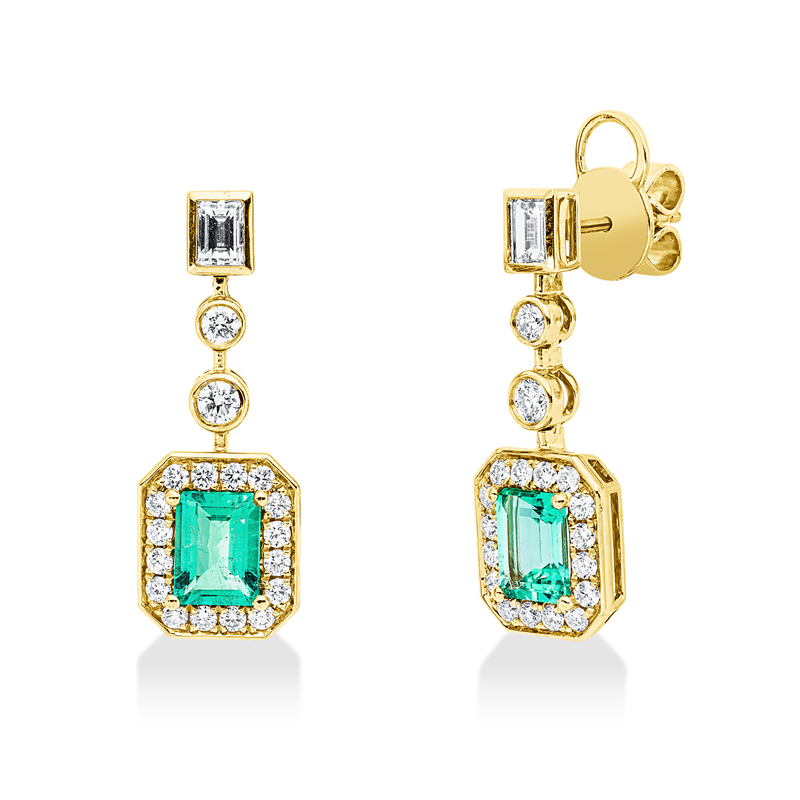 Ohrschmuck mit Smaragd  aus 750/-18 Karat Gelbgold mit 38 Diamanten 0