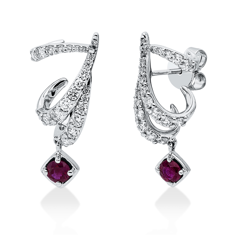 Ohrschmuck mit Rubin  aus 750/-18 Karat Weißgold mit 48 Diamanten 0