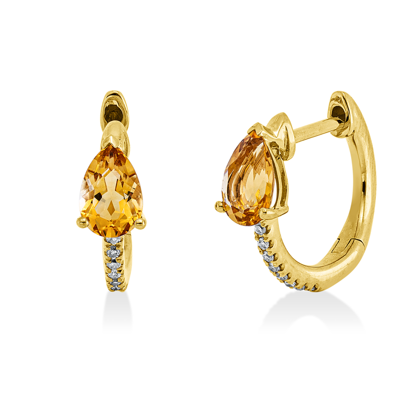 Creolen mit Citrin  aus 750/-18 Karat Gelbgold mit 16 Diamanten 0
