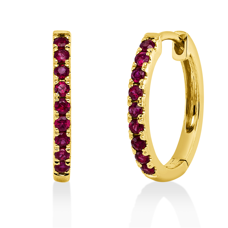 Creolen mit Rubin  aus 750/-18 Karat Gelbgold  