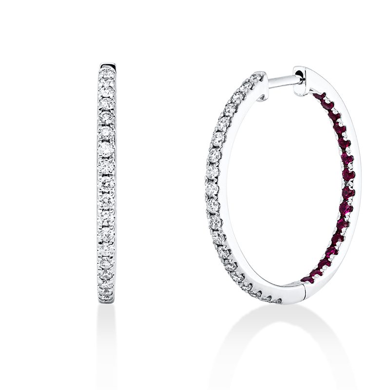 Creolen mit Rubin  aus 750/-18 Karat Weißgold mit 38 Diamanten 0