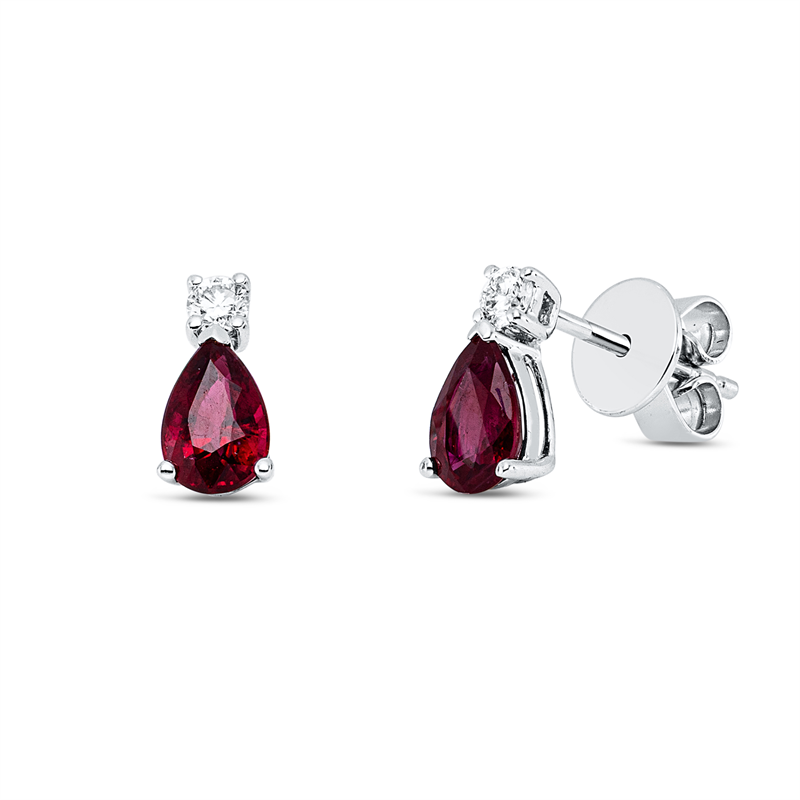 Ohrstecker mit Rubin  aus 750/-18 Karat Weißgold mit 2 Diamanten 0