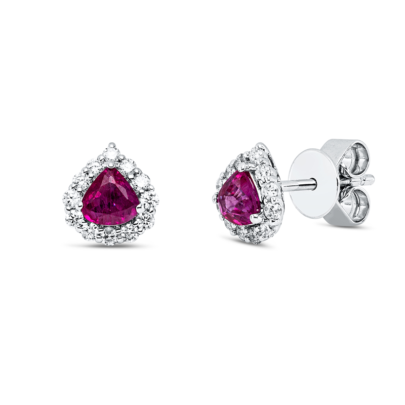 Ohrstecker mit Rubin  aus 750/-18 Karat Weißgold mit 24 Diamanten 0