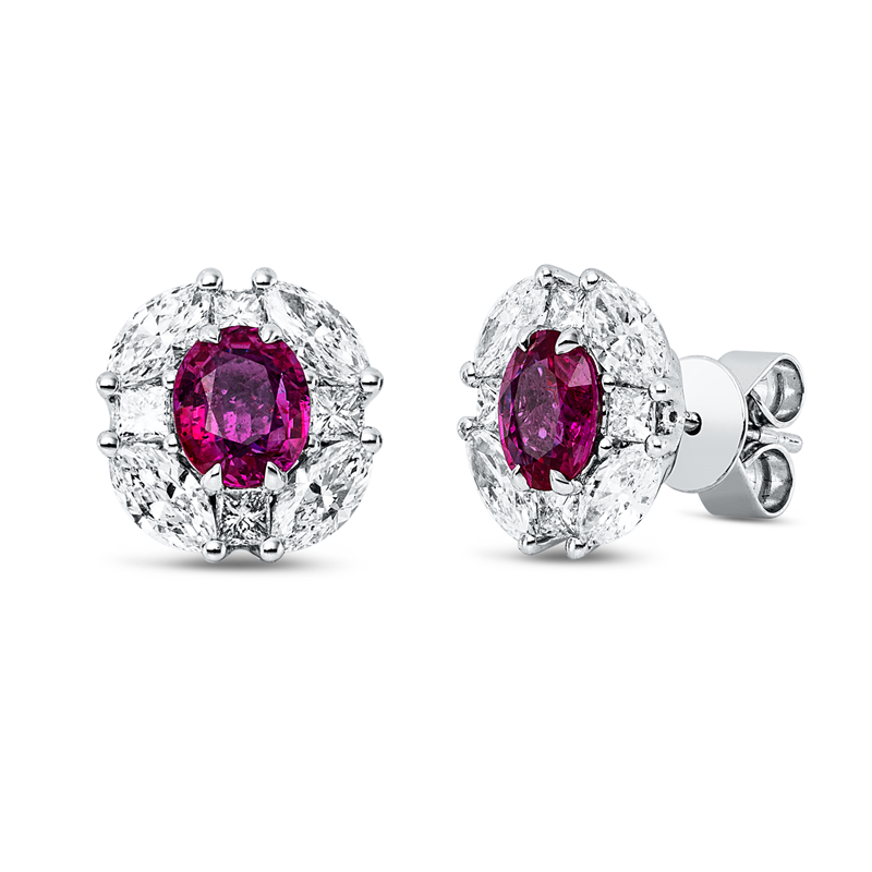 Ohrstecker mit Rubin  aus 750/-18 Karat Weißgold mit 16 Diamanten 1
