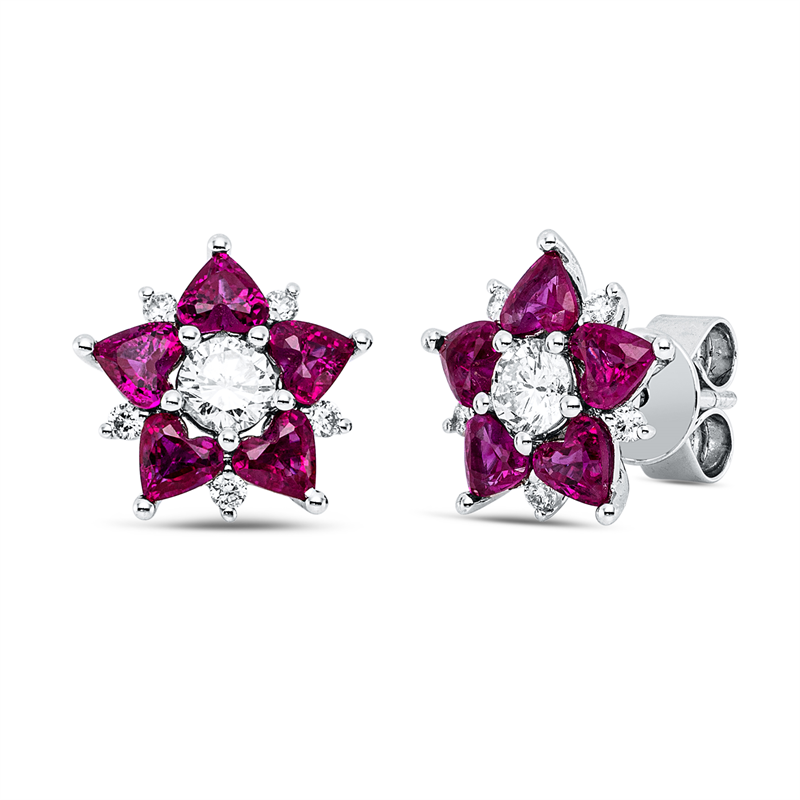 Ohrstecker mit Rubin  aus 750/-18 Karat Weißgold mit 12 Diamanten 0