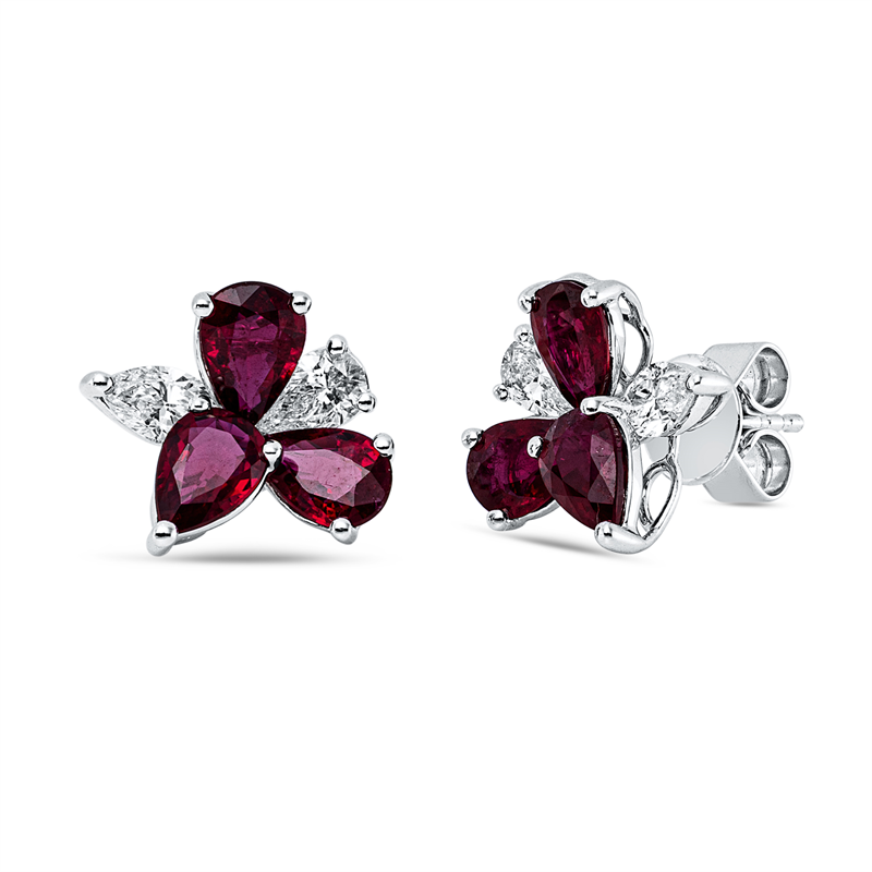 Ohrstecker mit Rubin  aus 750/-18 Karat Weißgold mit 4 Diamanten 0