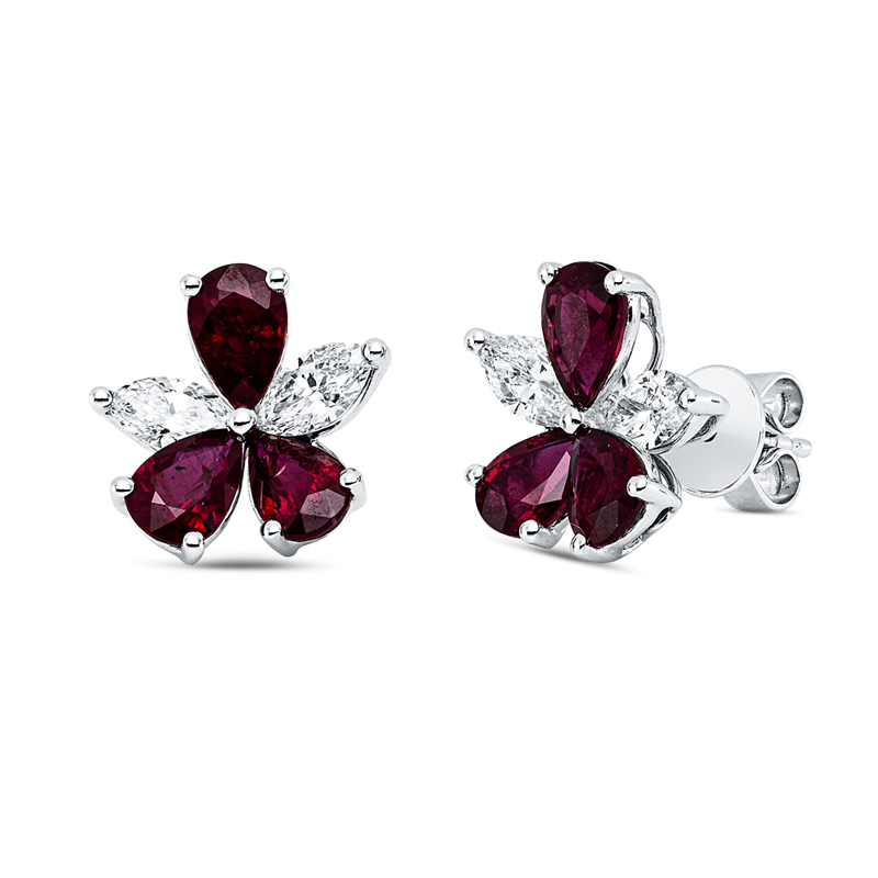 Ohrstecker mit Rubin  aus 750/-18 Karat Weißgold mit 4 Diamanten 0