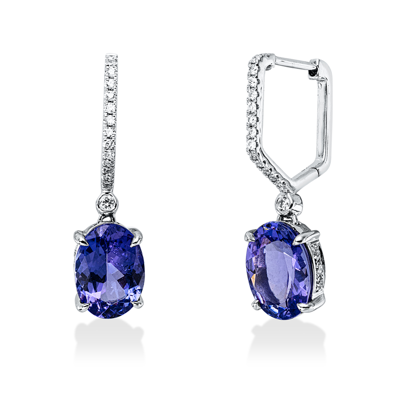 Ohrschmuck mit Tansanit  aus 750/-18 Karat Weißgold mit 48 Diamanten 0