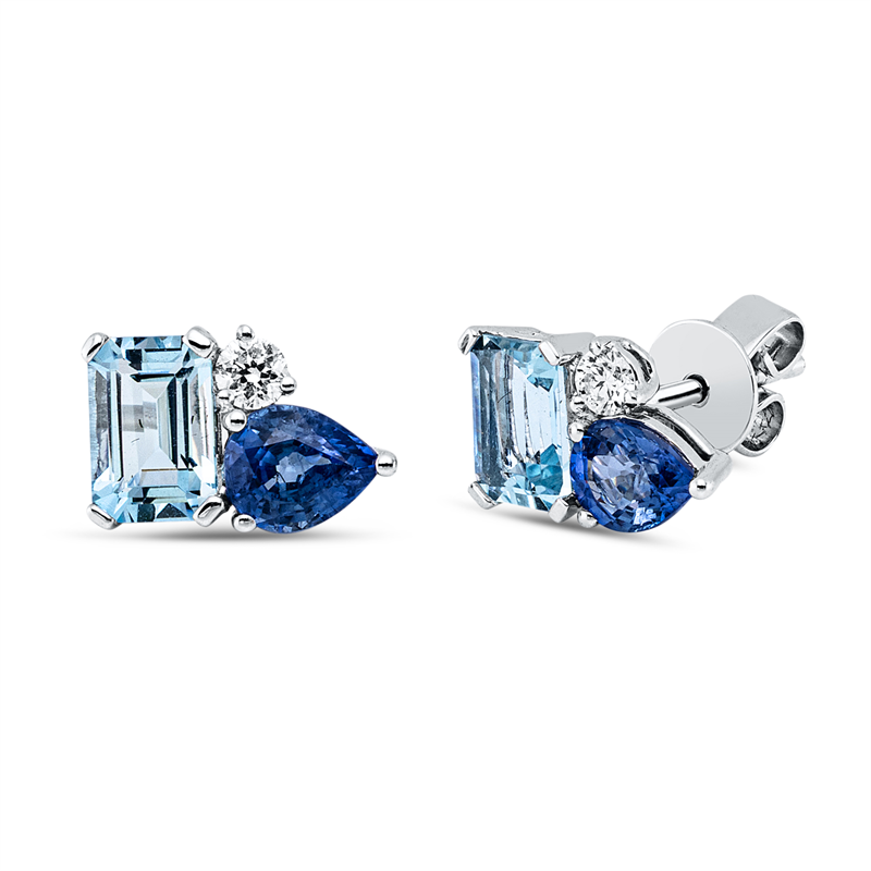 Ohrstecker mit Saphir  aus 750/-18 Karat Weißgold mit 2 Diamanten 0