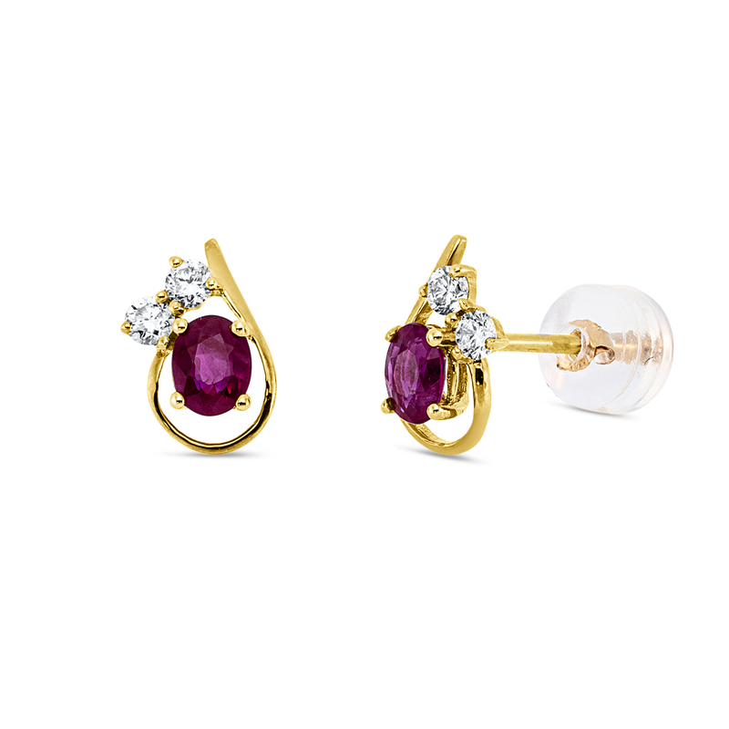 Ohrstecker mit Rubin  aus 750/-18 Karat Gelbgold mit 4 Diamanten 0