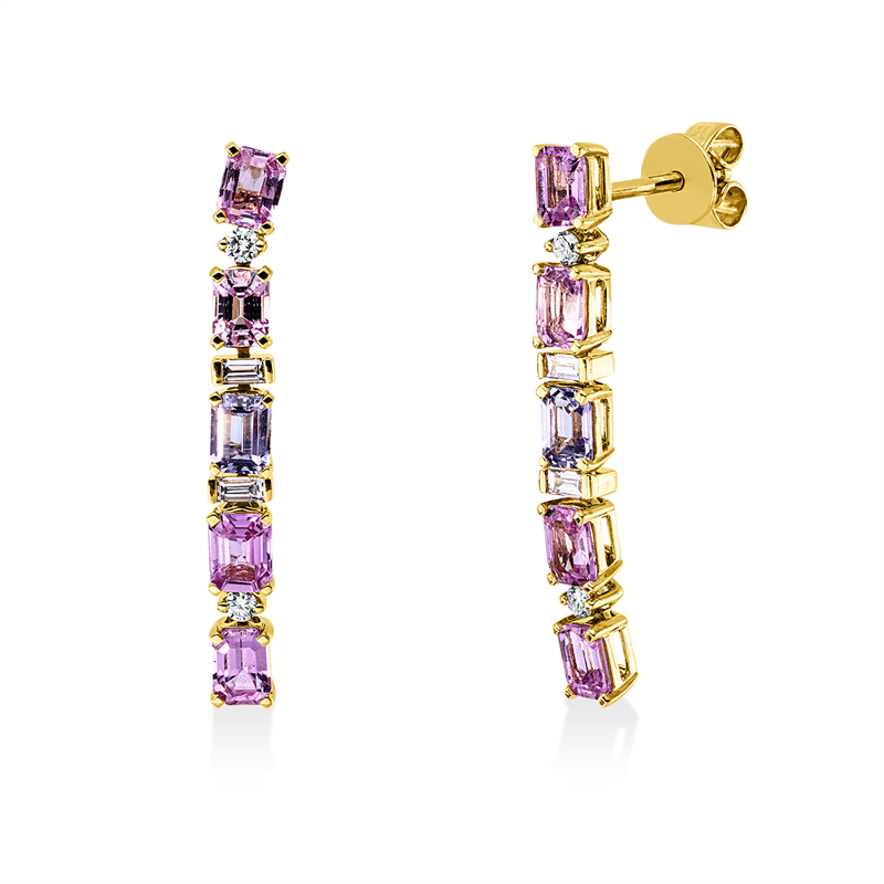 Ohrstecker mit Saphir  aus 750/-18 Karat Gelbgold mit 8 Diamanten 0