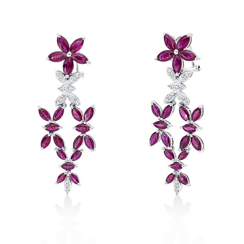 Ohrschmuck mit Rubin  aus 750/-18 Karat Weißgold mit 36 Diamanten 0