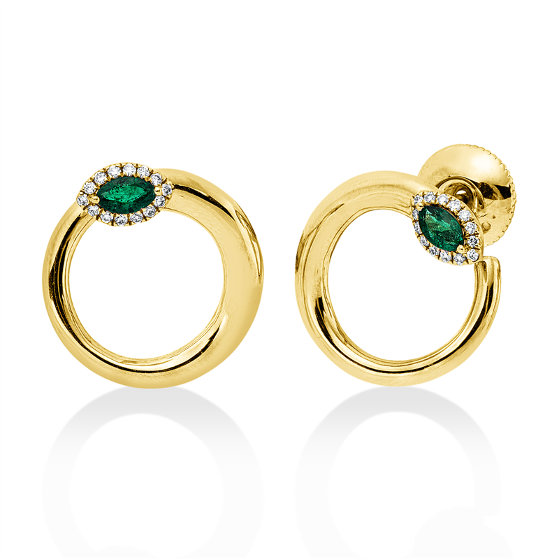 Ohrstecker mit Smaragd  aus 750/-18 Karat Rotgold mit 28 Diamanten 0