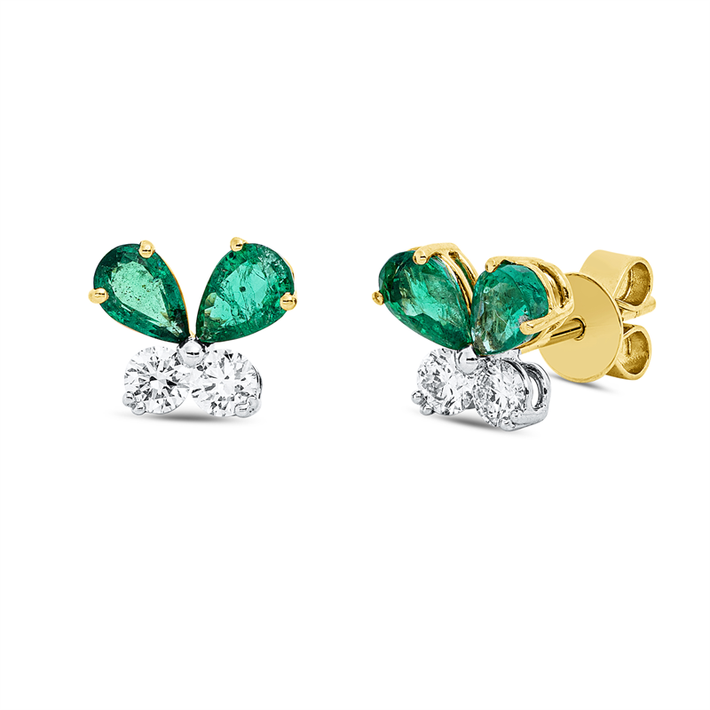 Ohrstecker mit Smaragd  aus 750/-18 Karat Gelbgold / Weißgold mit 4 Diamanten 0