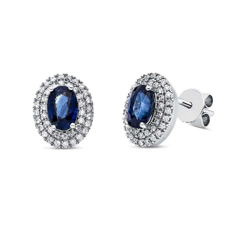 Ohrstecker mit Saphir  aus 750/-18 Karat Weißgold mit 84 Diamanten 0