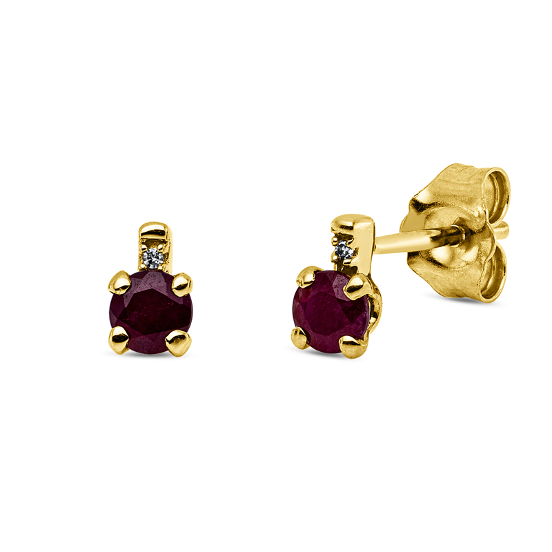 Ohrstecker mit Rubin  aus 750/-18 Karat Gelbgold mit 2 Diamanten 0