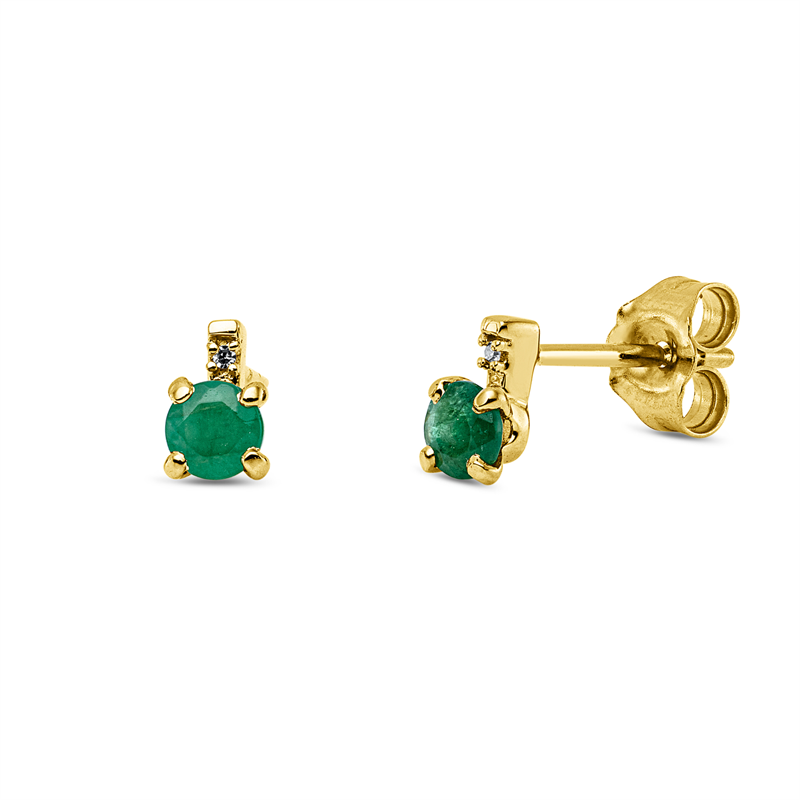 Ohrstecker mit Smaragd  aus 750/-18 Karat Gelbgold mit 2 Diamanten 0