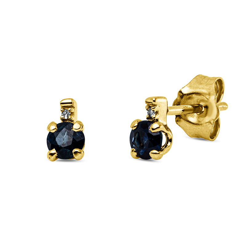 Ohrstecker mit Saphir  aus 750/-18 Karat Gelbgold mit 2 Diamanten 0