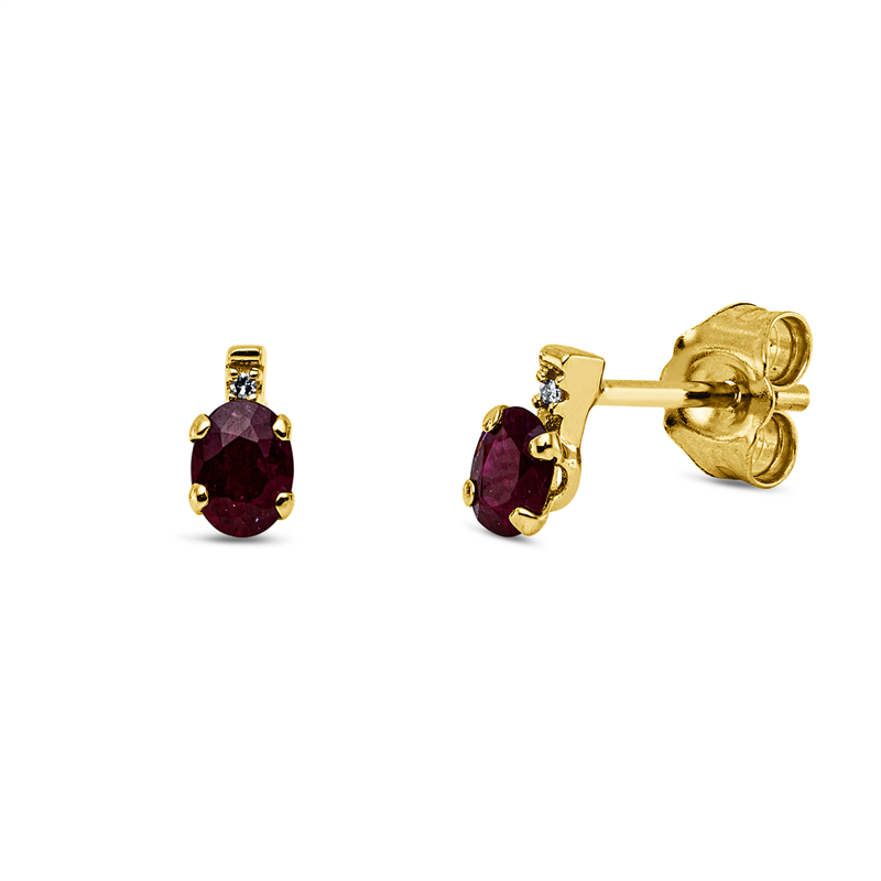 Ohrstecker mit Rubin  aus 750/-18 Karat Gelbgold mit 2 Diamanten 0