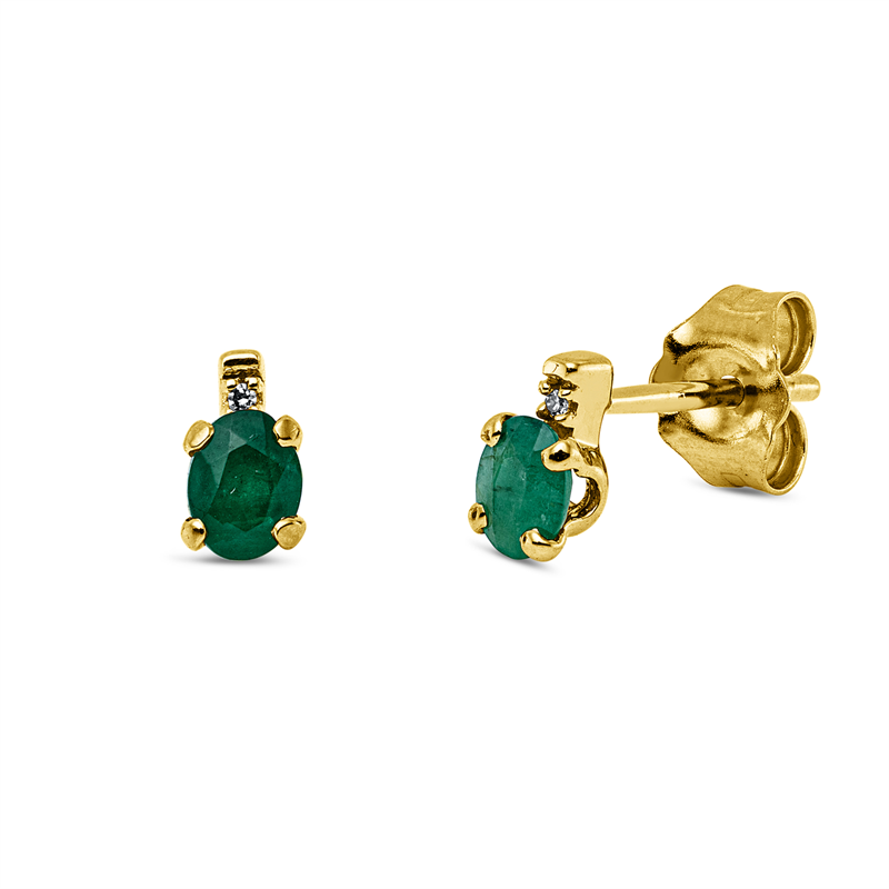 Ohrstecker mit Smaragd  aus 750/-18 Karat Gelbgold mit 2 Diamanten 0