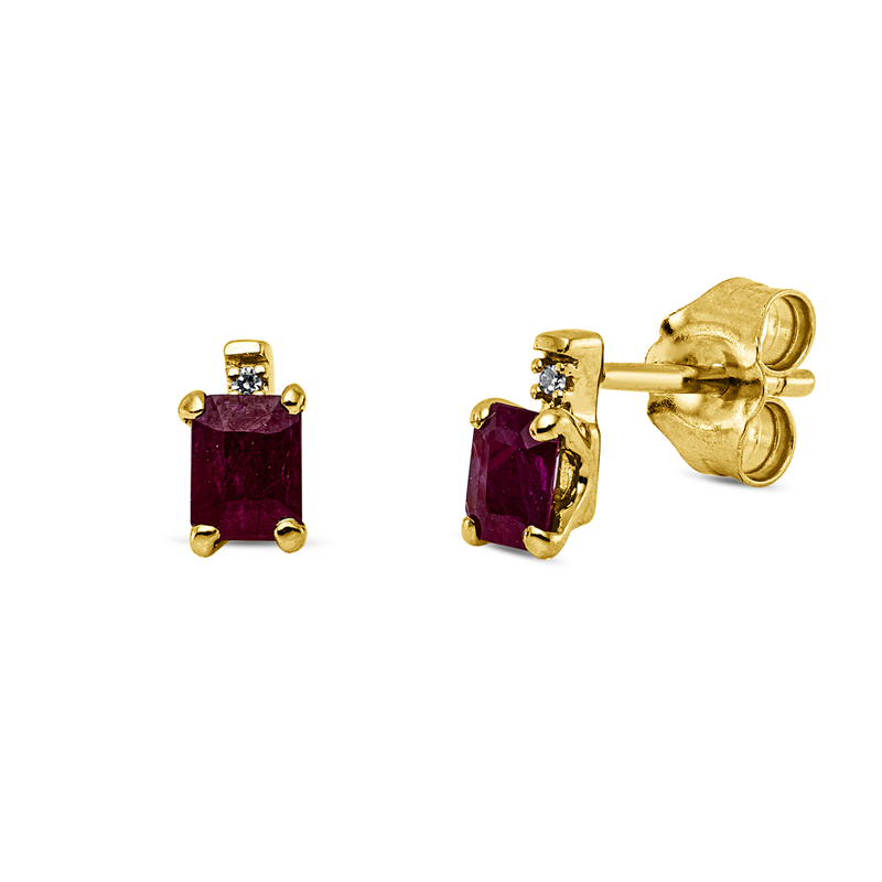 Ohrstecker mit Rubin  aus 750/-18 Karat Gelbgold mit 2 Diamanten 0