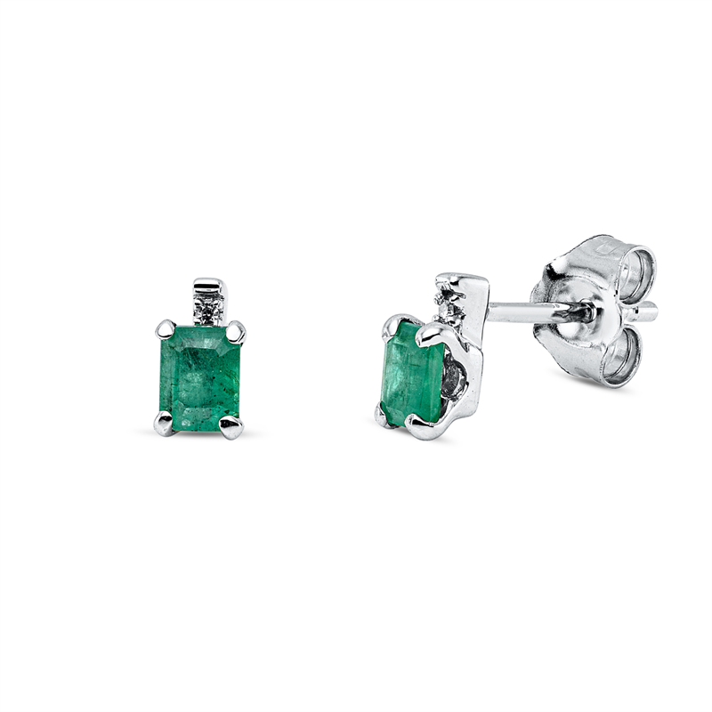 Ohrstecker mit Smaragd  aus 750/-18 Karat Weißgold mit 2 Diamanten 0