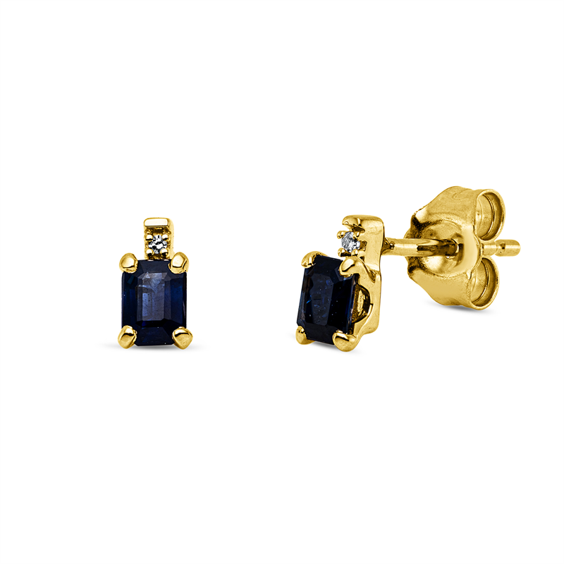 Ohrstecker mit Saphir  aus 750/-18 Karat Gelbgold mit 2 Diamanten 0