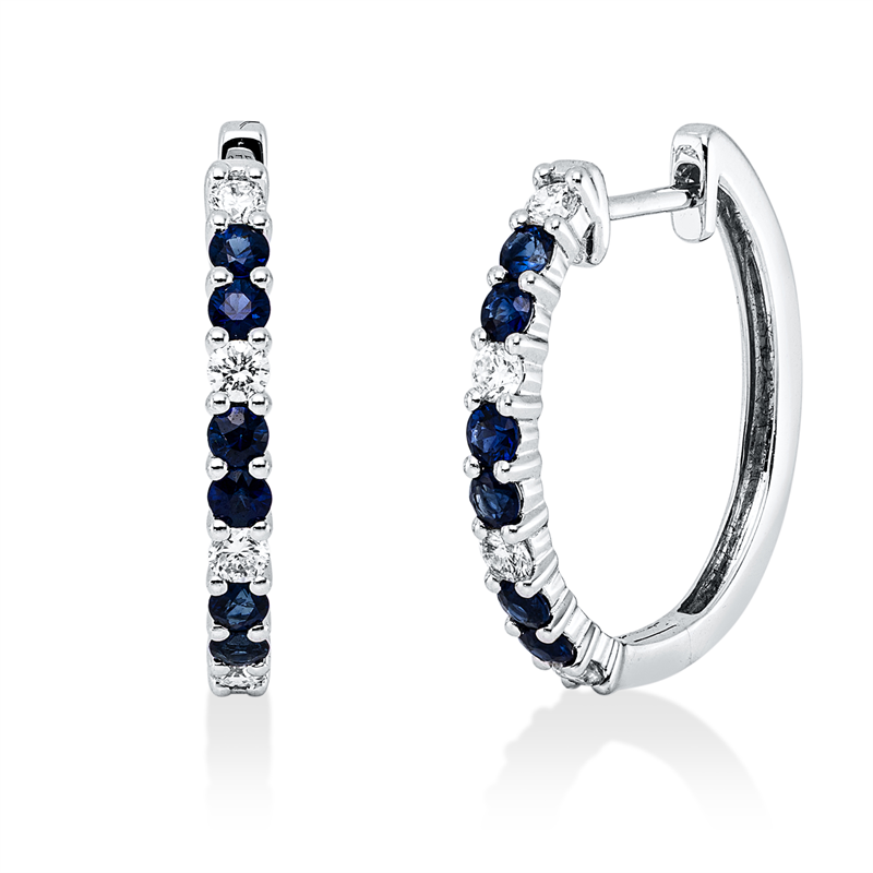 Creolen mit Saphir  aus 750/-18 Karat Weißgold mit 8 Diamanten 0