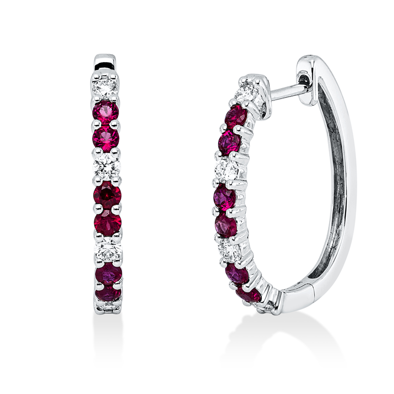 Creolen mit Rubin  aus 750/-18 Karat Weißgold mit 8 Diamanten 0